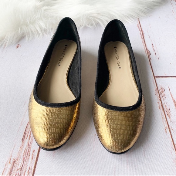Via Spiga Gold And Black Suede Flats | Size 8.5 M - Picture 3 of 9
